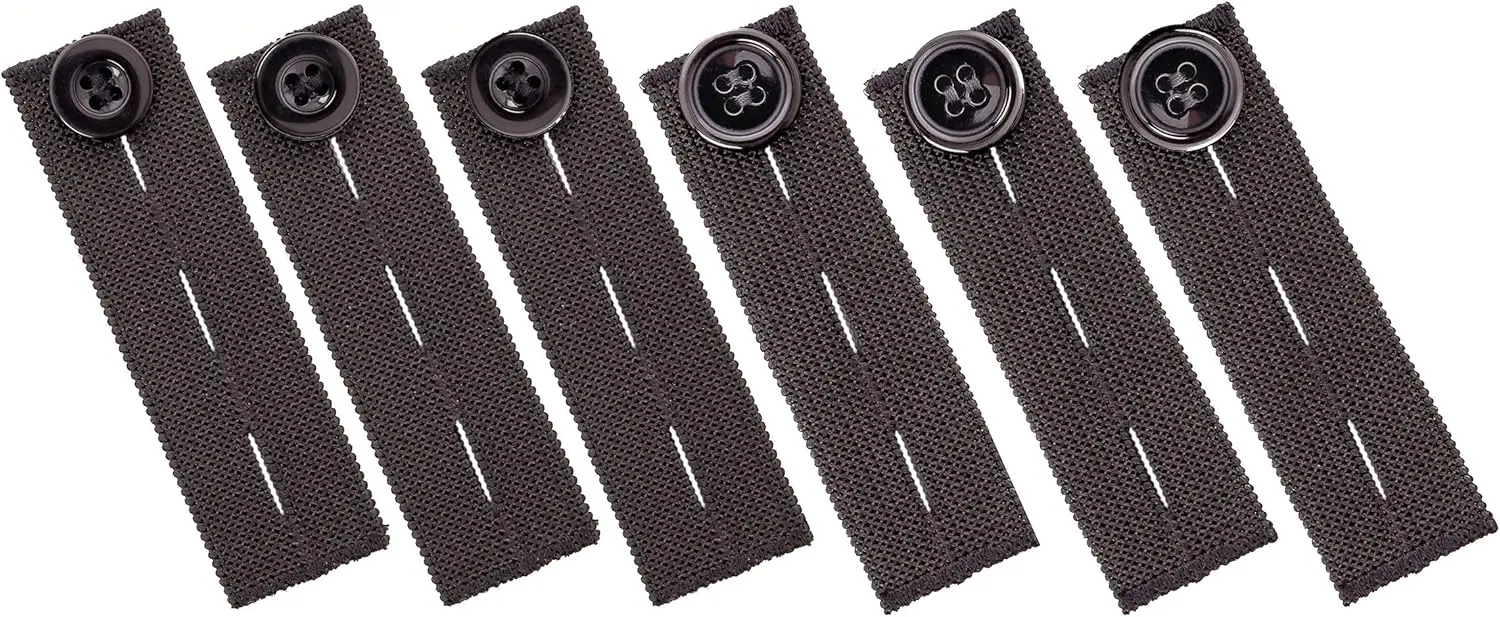 Elastic Pants Waist Extenders, Adjustable Waistband Expanders for Men and Women, Jeans Pants Button Extender Set (Black)