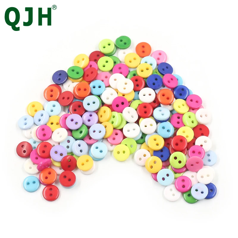 9/12mm 200 Pcs Round  Plastic Buttons Mixed Color, Crafts Sewing Manual Button Painting DIY Handmade Ornament Buttons, 2 Holes