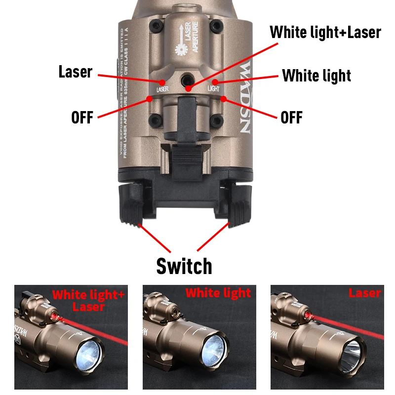 Tactical Airsoft Surefir X400U X400 Hanging Laser Flashlight Red Green Dot Indicator Weapon Hunting Outdoor Gun Pistol LED Light