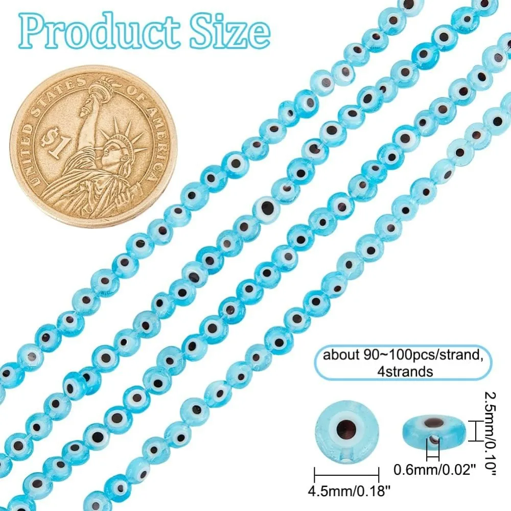 About 400Pcs Light Blue Glass Evil Eye Bead 4.5mm Flat Round Lampwork Beads Small Turkish Loose Beads for Jewellery Making