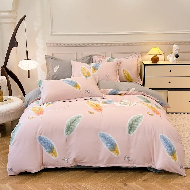 

80 count cotton printed four piece set, 100% double-sided pure cotton duvet cover, bed sheet, three piece bedding set, batch