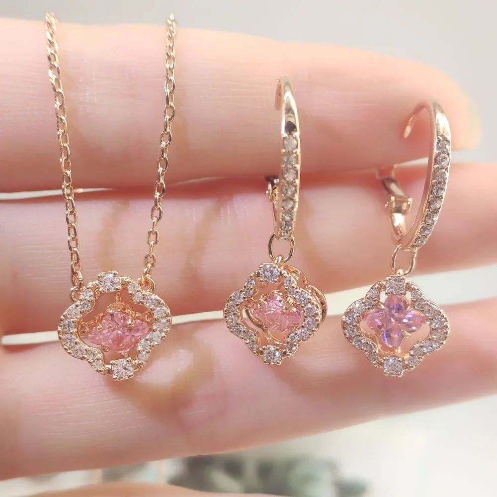 مجموعة مجوهرات أصلية فاخرة للنساء قلادة كريستالية للقفز وأقراط وسوار متحرك مجوهرات كريستال إكسسوارات رومانسية هدية