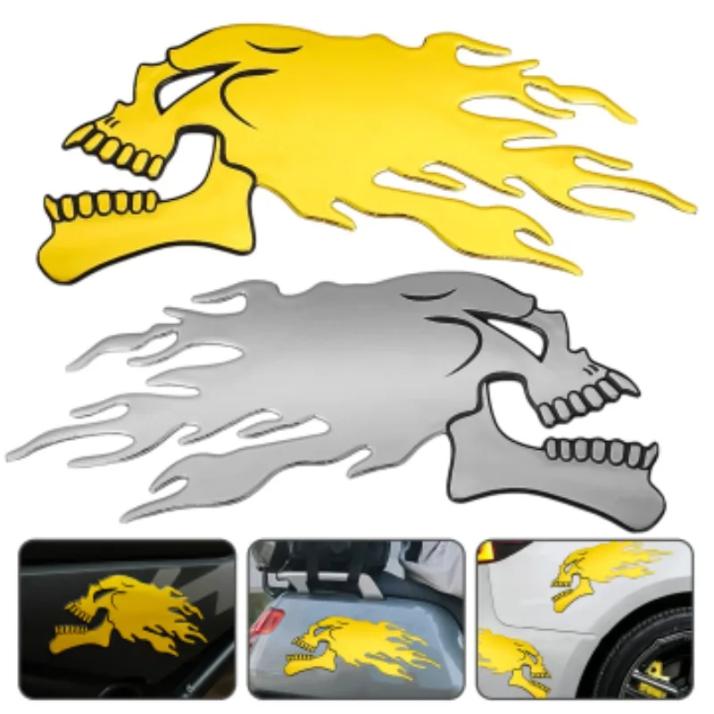 

2 шт./компл. 3D огонь призрак череп голова мотоциклетные наклейки серебристый золотой скелет наклейка на топливный бак авто ураган хромирование