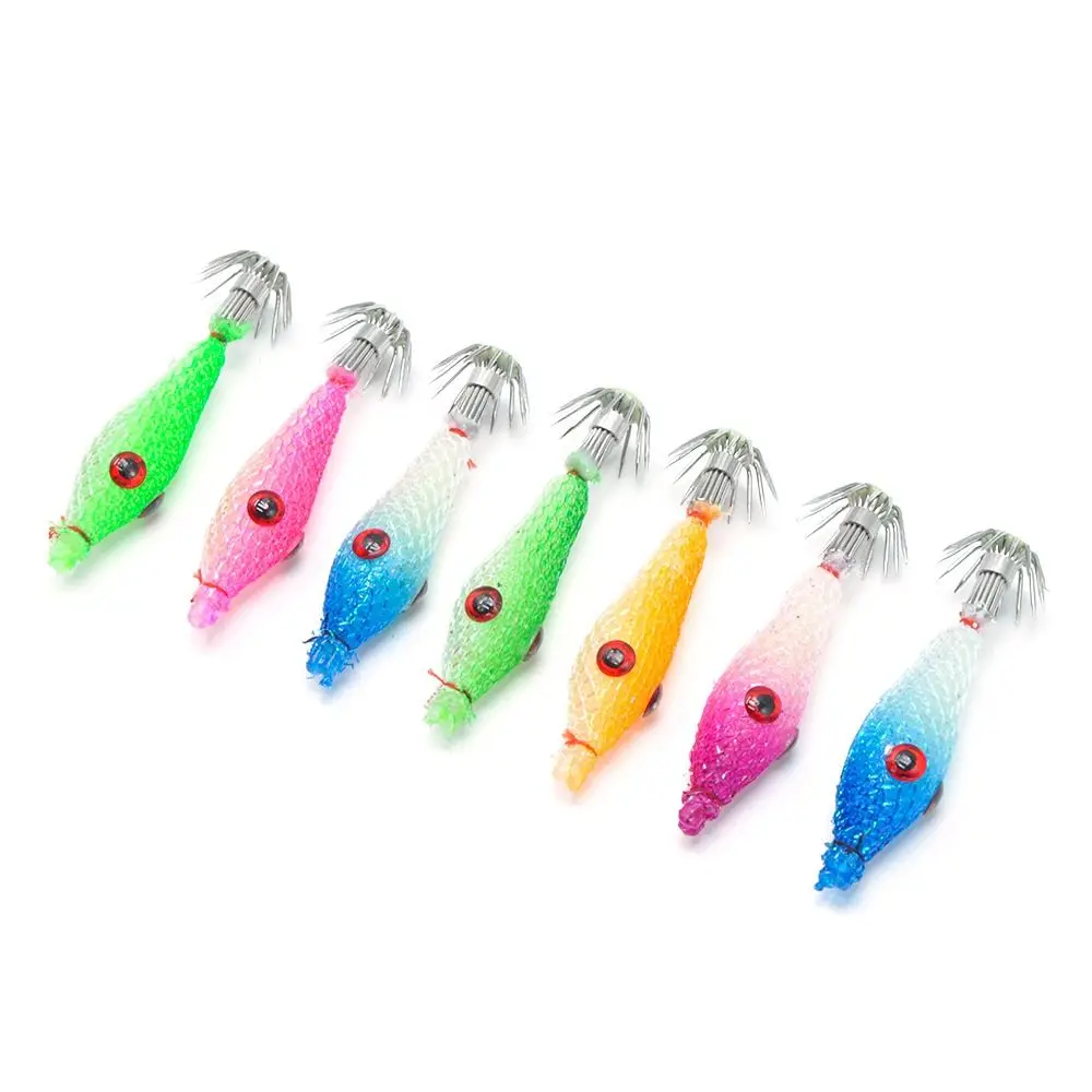 7Pcs/Set 2.4g 5.5cm Luminous Shrimp Fishing Bait Fluorescent Fishing Lures Luminous Squid Jig Hooks Fishing Tackle Accessories