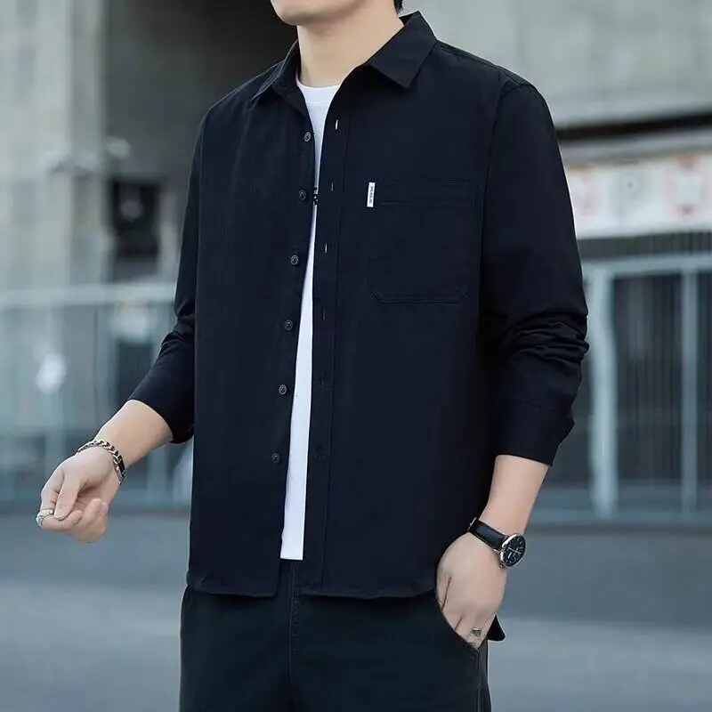 Pure Cotton Casual Loose Long Sleeve Shirt Thin Workwear Jacket for Men Spring Citywalk Cleanfit Style Regular Length