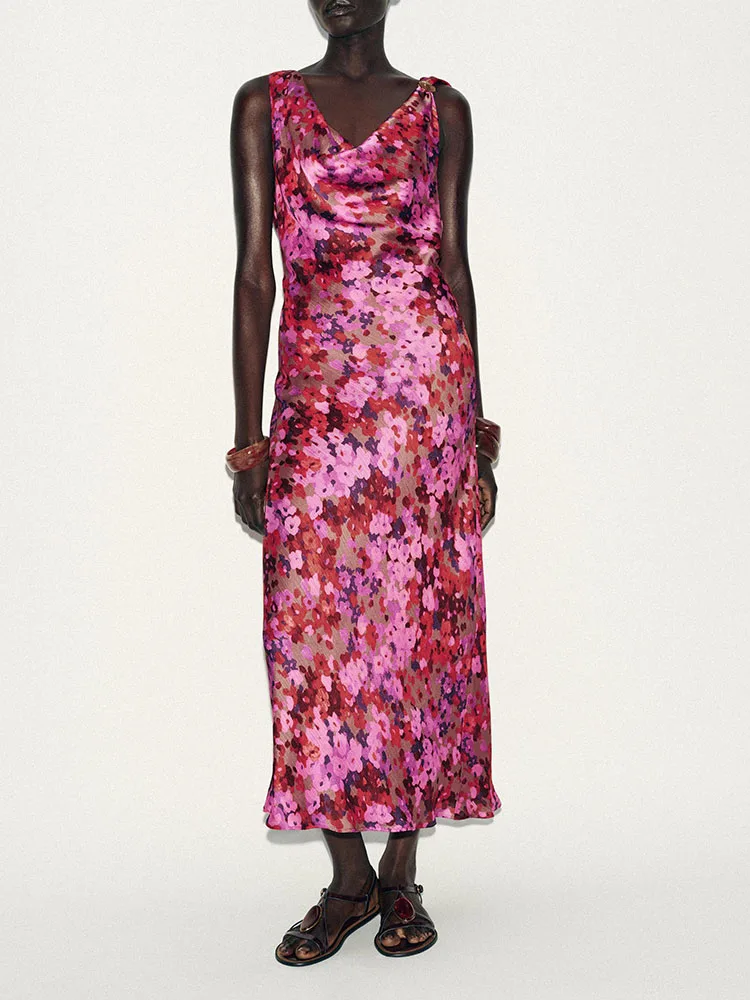 

Ele платье миди с цветочным принтом, новое осеннее женское модное бальное платье с глубоким V-образным вырезом для банкета, длинное вечернее платье