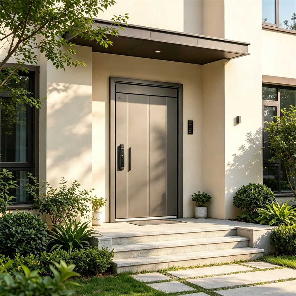 Grey Striped Heavy Duty External Entrance Door High Security Household Burglar Proof Door Aluminum Alloy Soundproof Hinged Door