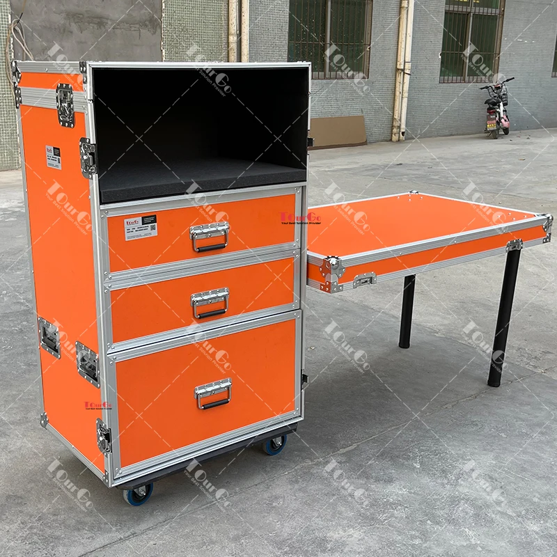 Flight Zone Deluxe 3-Drawer Workbox Tour Printer Case with Casters & Side Table