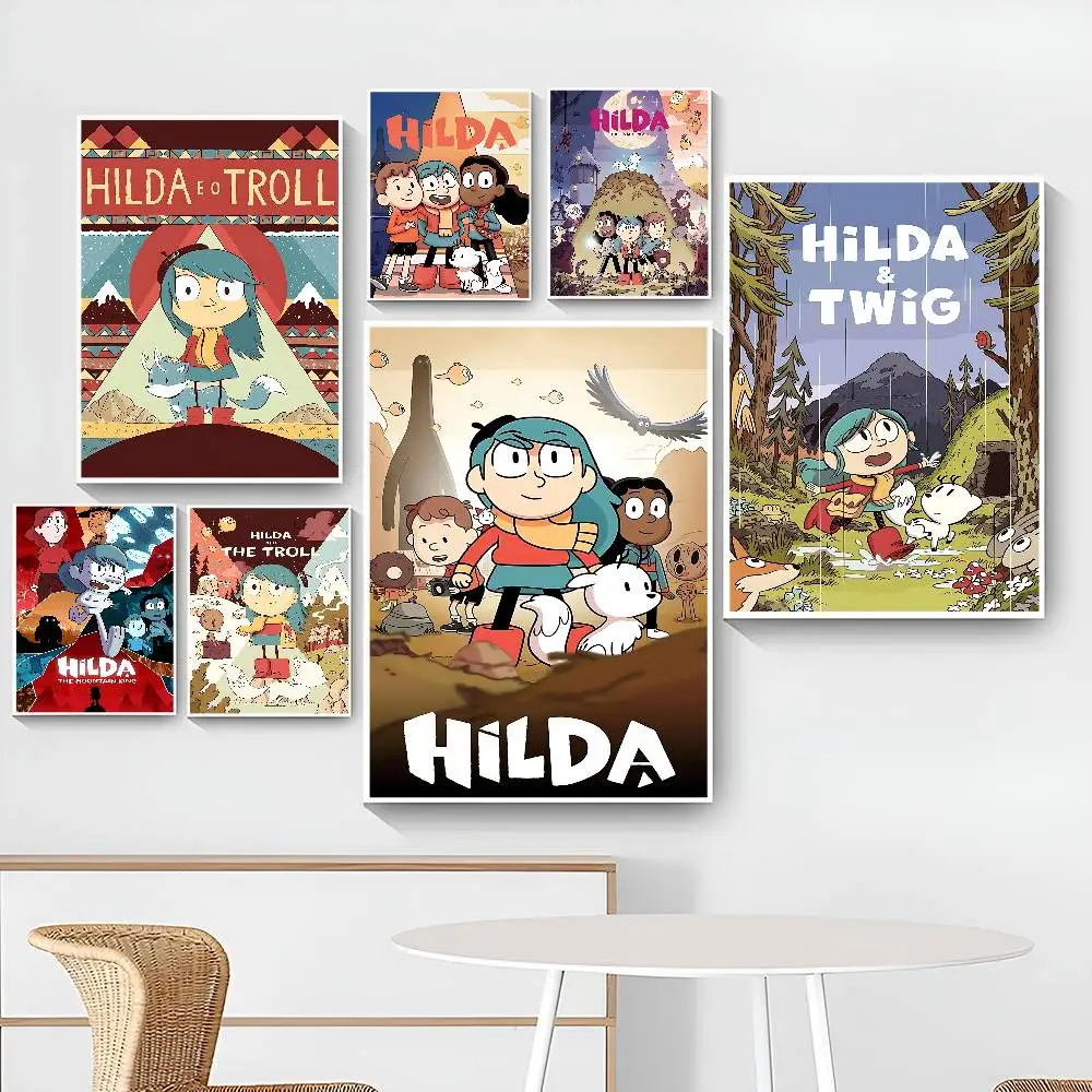 Cartoon H-Hilda Anime Posters Sticky Waterproof Paper Sticker Coffee House Bar Kawaii Room Decor
