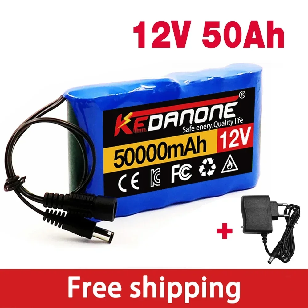 Baterai Ion Lithium, 18650 3 s2p 12V 50000mah asli Lithium DC 12.6V 50Ah dapat diisi ulang CCTV, Monitor kamera pengganti Baterai + pengisi daya