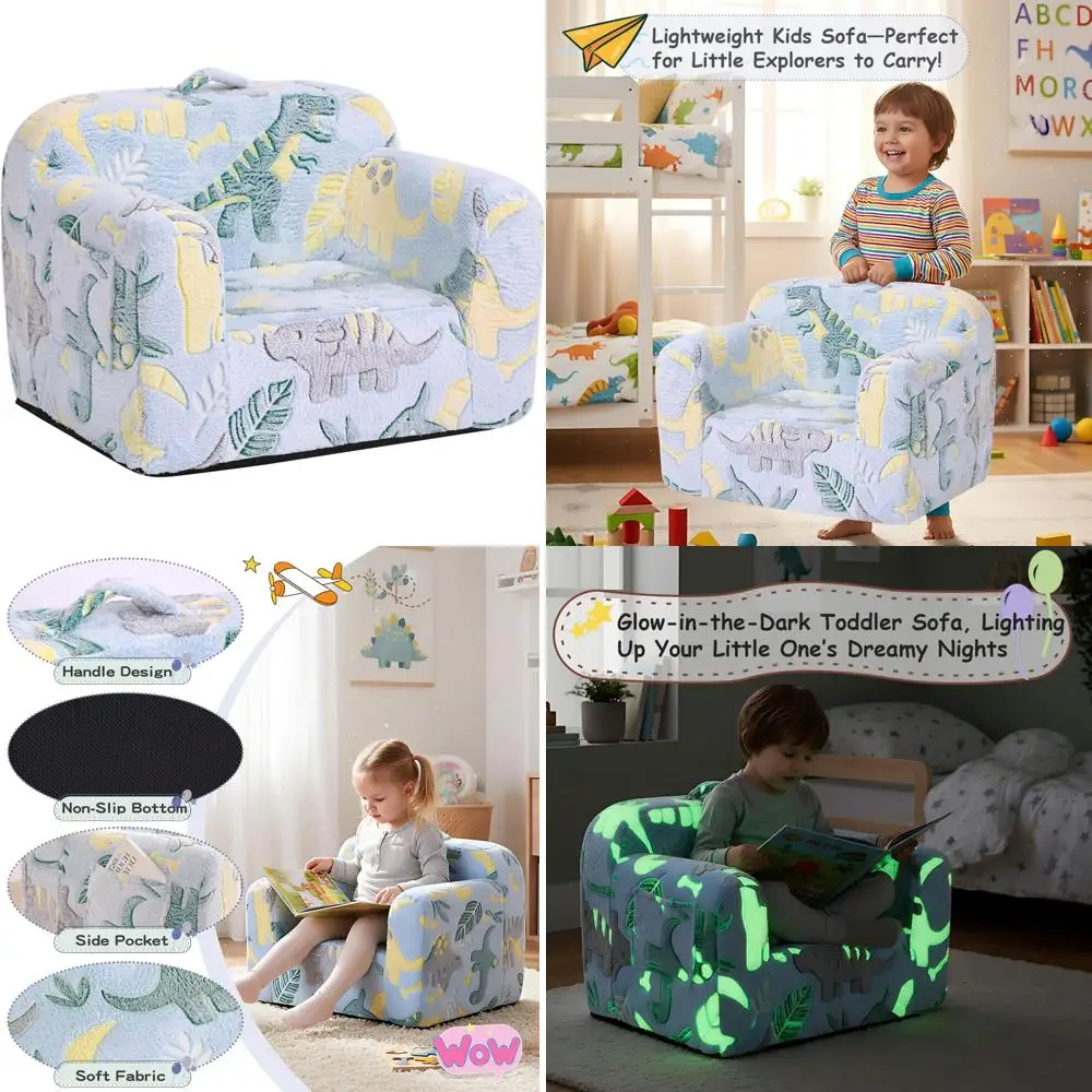 Children's Foam Sofa with Carrying Handle and Side Pockets - Toddler Armrest Chair, Lightweight Child Furniture for Comfort and