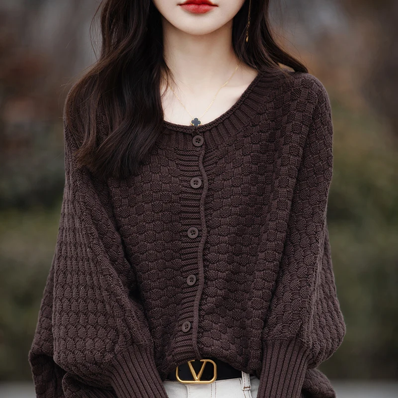 Spring Cotton Cardigan Sweater Women O-neck Lantern Long Sleeve Top Korean Style New In Outerwears Mujer Oversized Loose Clothe