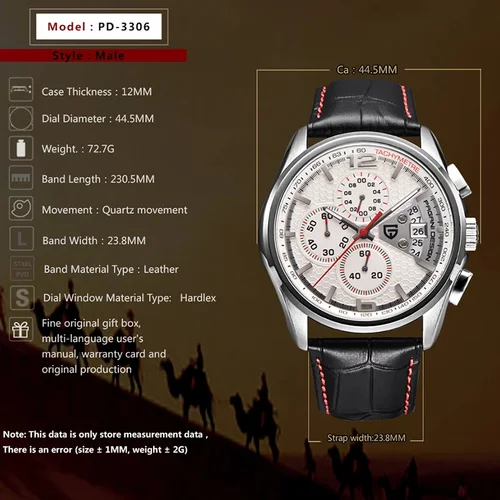 Imagen 2 del producto PAGANI DESIGN PD-3306 reloj cronógrafo deportivo multifuncional resistente al agua para hombre relojes militares de cuarzo de cuero reloj Masculino