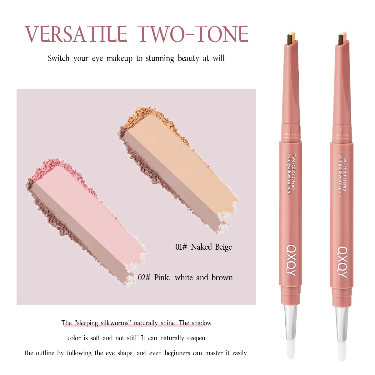 QXQY Tweekleurige zijderupspen verheldert en gemakkelijk te stomp Dubbelkoppige, niet-trekkende zijderupspen