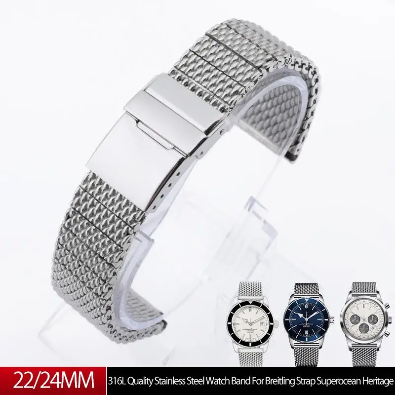 

MAISITU 316L Quality Stainless Steel 22mm 24mm Watch Band For Breitling Strap Superocean Heritage Solid Metal Bracelets Mesh