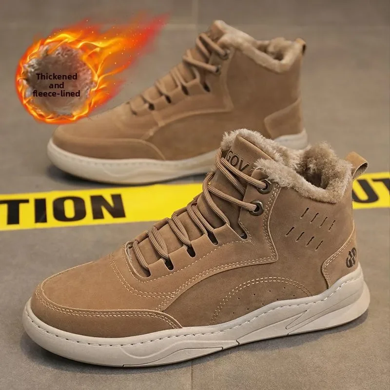 Men's Winter Sports Shoes Winter Hiking High Top Shoes Fashionable and Trendy with Fleece Short Boots Workwear Boots Men's Shoes