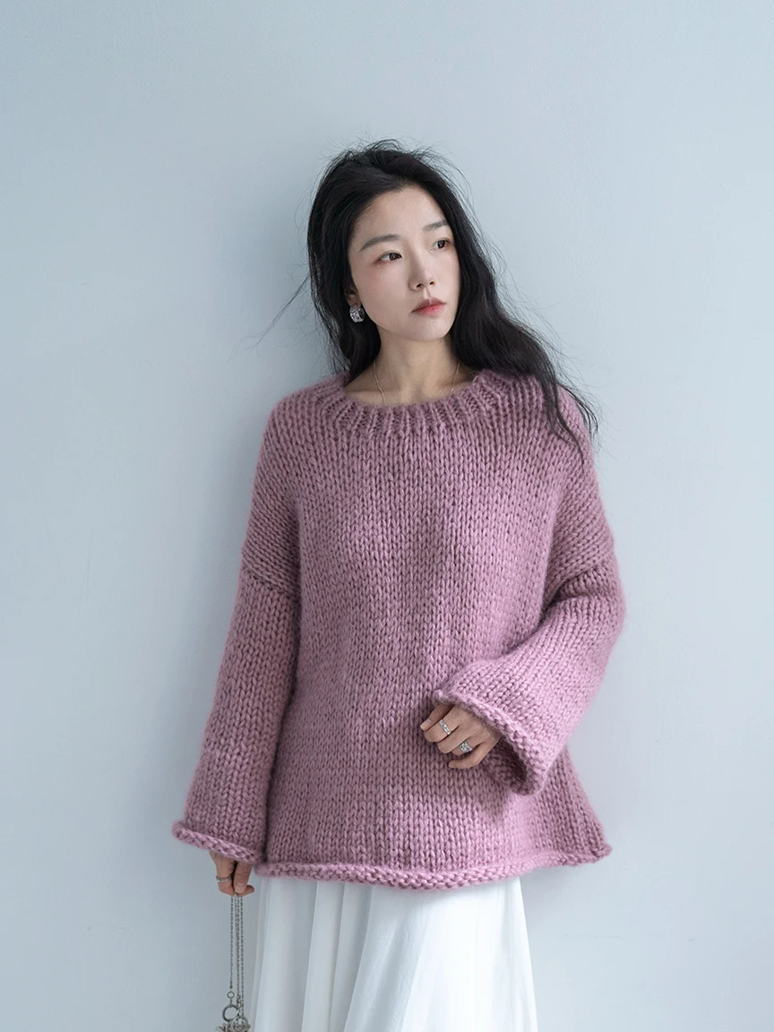 

Soft Woolen Knitted Sweater Women's Loose Style Spring Autumn Pure Cashmere Polyester Blend Long Sleeve Elegant Fashion