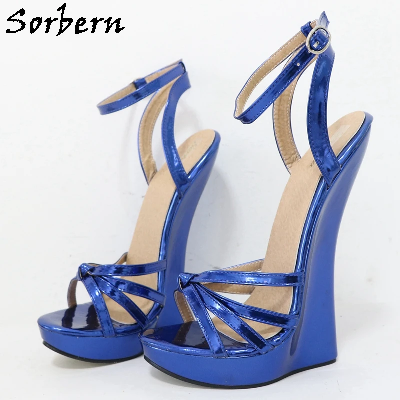 Sorbern Metallic Slingback Women Sandals Narrow Back Wedge High Heels Thin Straps Unisex Fetish Shoe Summer Heels Custom Color