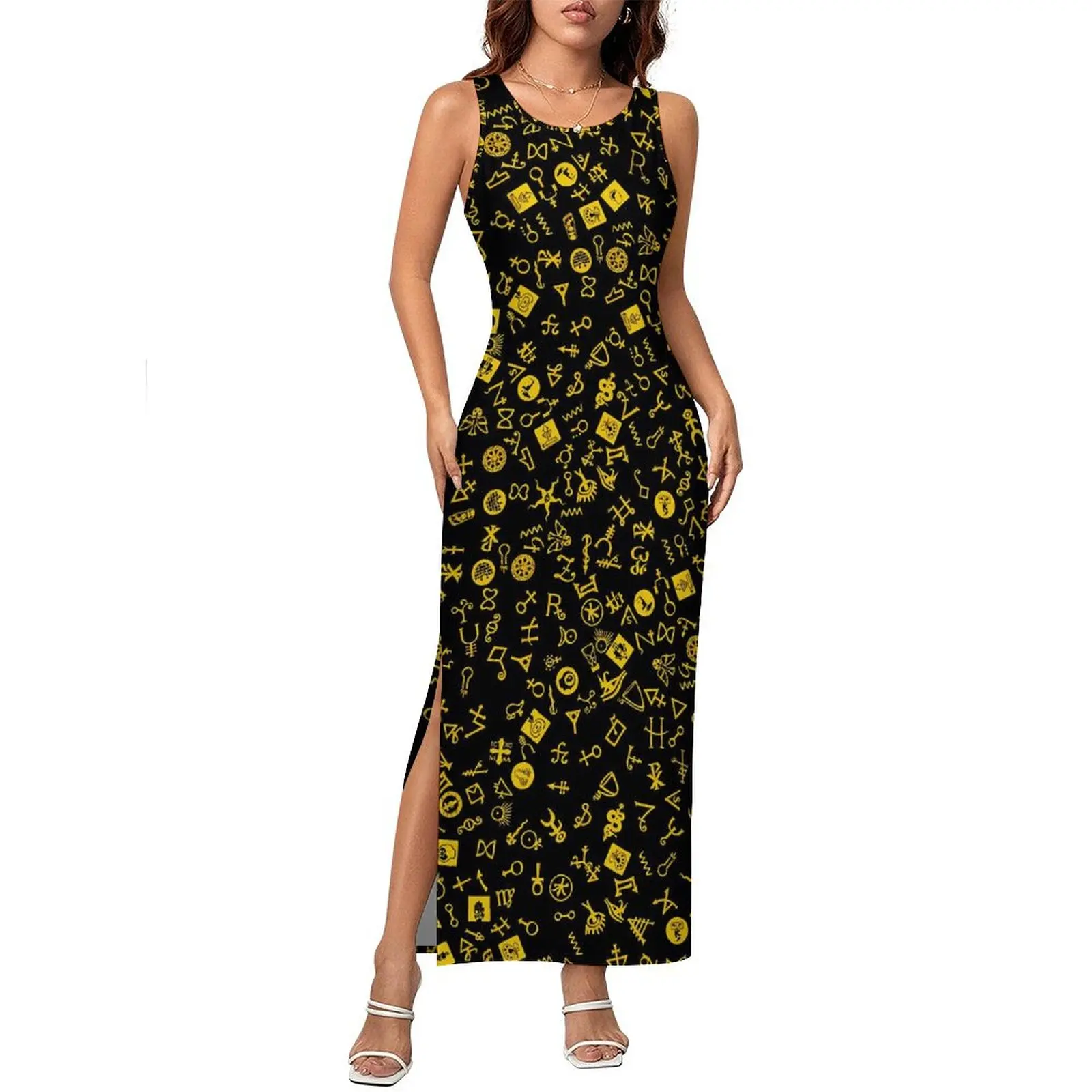 黄色と黒の占星術ボディコンドレス春シンボリコンナイトクラブマキシドレスレディースデザインストリートドレスビッグサイズ 4XL