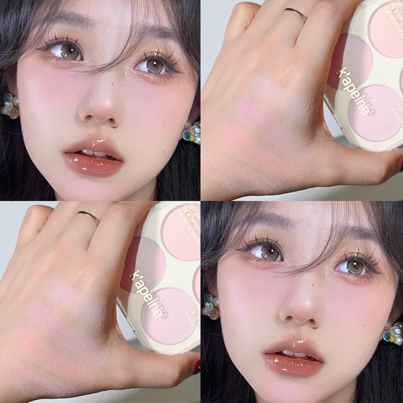 Matte 4-color Blush Palette Pink Purple Waterproof Natural Nude Makeup Cheek Outline Contour Carmine Purple Series Blusher