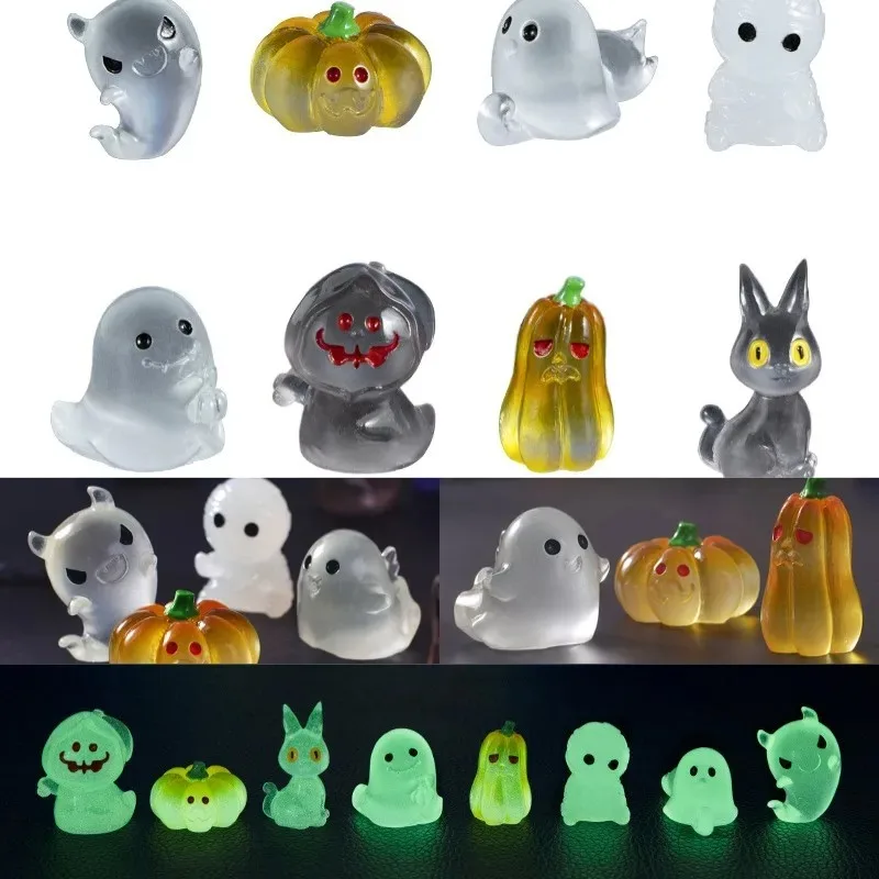 9-teiliges Set Halloween-Fluoreszenzfigur, Kürbisgeist, Miniatur, leuchtende Mikrolandschaft, Terrasse, Rasen, Hof, Party-Dekoration
