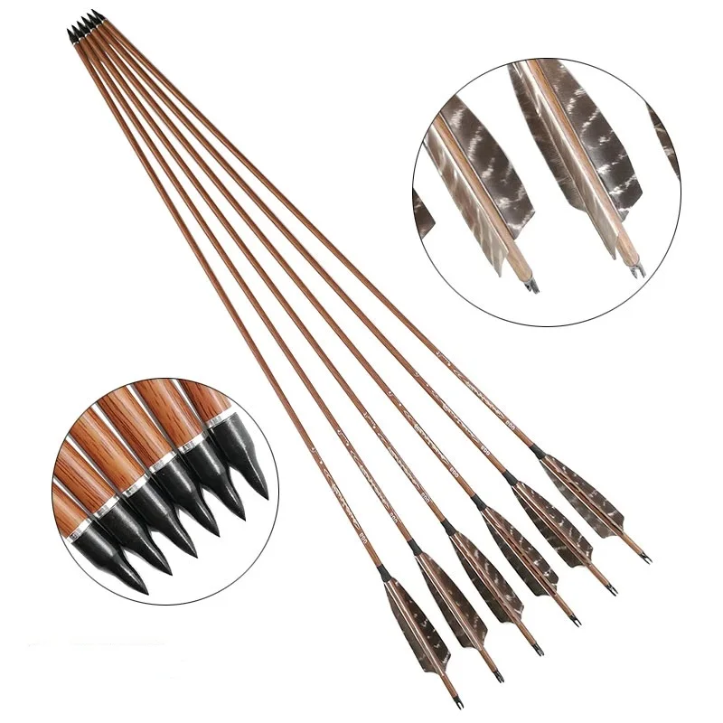 

12pcs Archery Traditional Arrows 400-600 Spine ID6.2mm Turkey Feather Carbon Shafts for Hunting