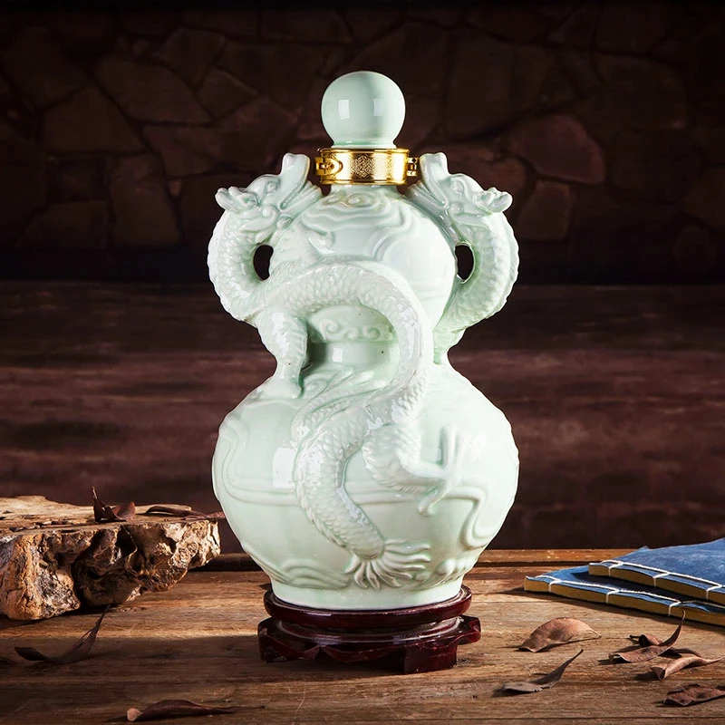 HOME Hall efficacious Mascot Town house GOOD LUCK handicraft 2 dragons Royal porcelain Decoration art FENG SHUI Bottle vase