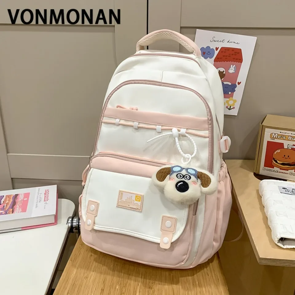 

VONMONAN Cute Student School Bag Teenager Backpacks Simple Design Casual Large Travel Rucksack with Luggage Strap Leisure Sac