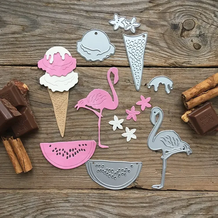 Piggy Craft metal cutting dies cut die mold Ice cream flamingo Scrapbook paper craft knife mould blade punch stencils dies