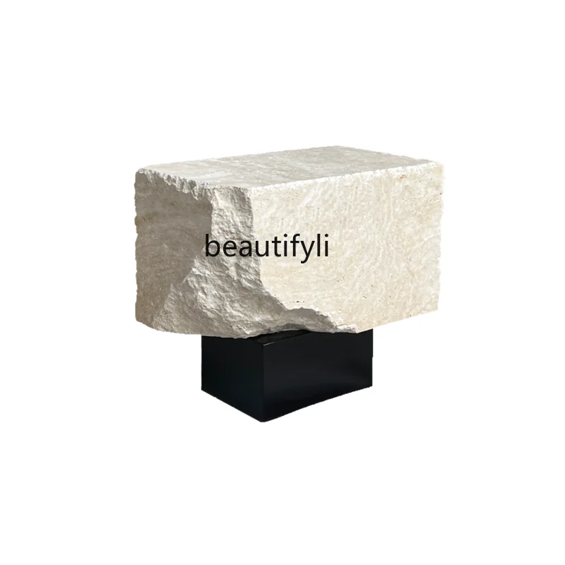 Customized  Natural Cave Stone Side Table Silent Style Designer Minimalist Broken Effect Living Room Creative Art Corner Table