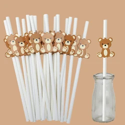 10/20/30Pcs Teddy Bear Paper Straws Cute Brown Bear Disposable Drinking Straw for Birthday Baby Shower Party Decoration Supplies