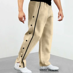 Primavera otoño nuevos pantalones de pierna recta Retro para hombres diseño de botones laterales Casual pantalón de chándal deportivo suave con cordón suelto High Street