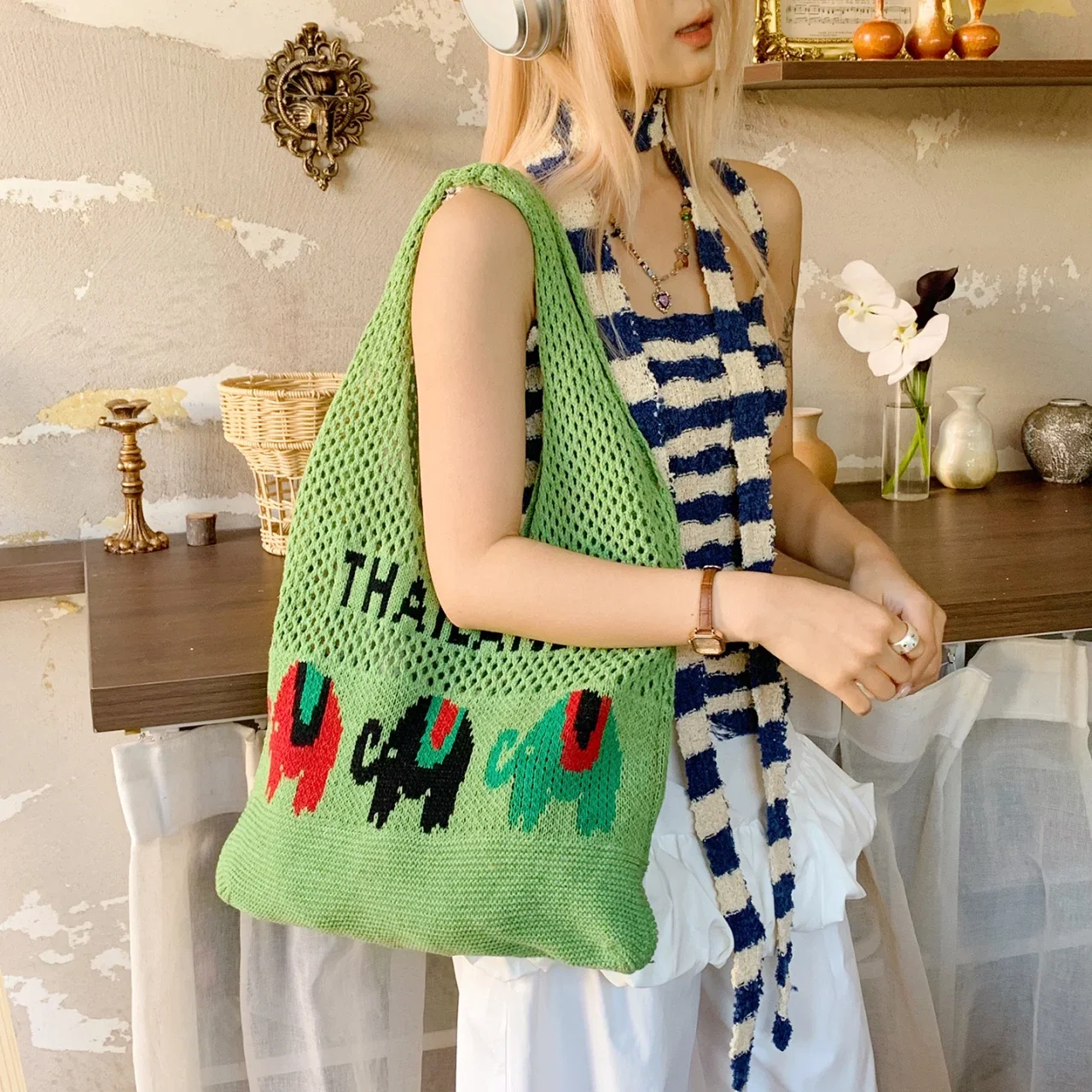

Designer Elephant Knitted Handbags Female Large Capacity Totes Women's Pack Summer Beach Bag Purses Hollow Woven Shoulder Bags