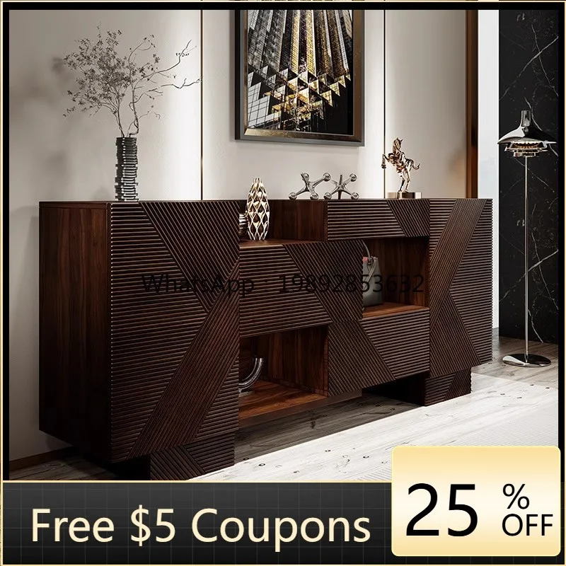 LYY Minimalist Light Luxury Dining Side Entryway Partition Shoe Living Room Postmodern Walnut Storage Side Cabinet