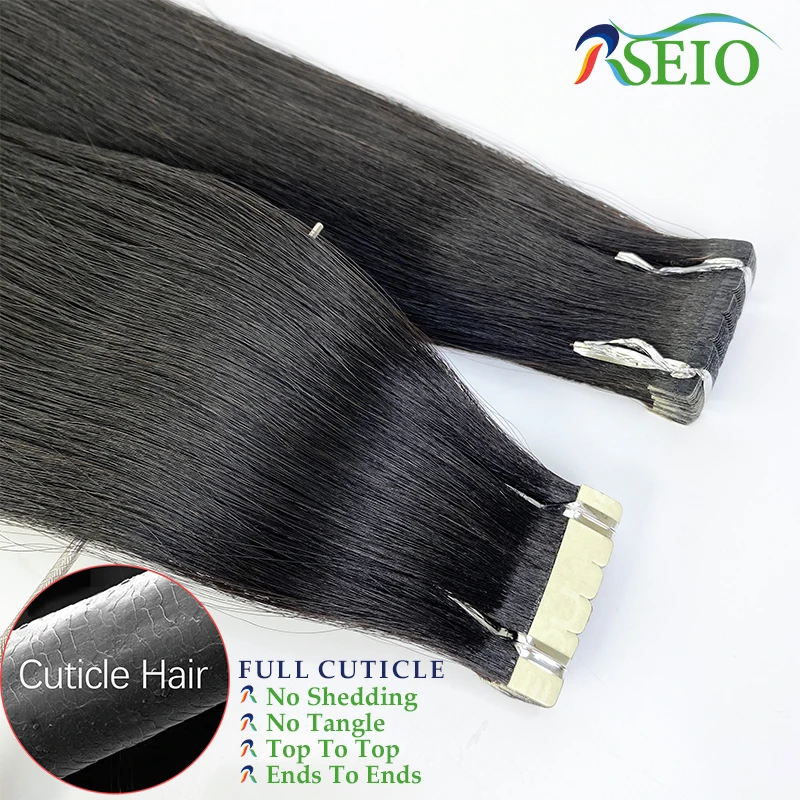 RSEIO Mini Tape in Hair Extensions 100% Human Hair Real Natural Hair Tape InsInvisible soft  Black Brown Blonde For Women