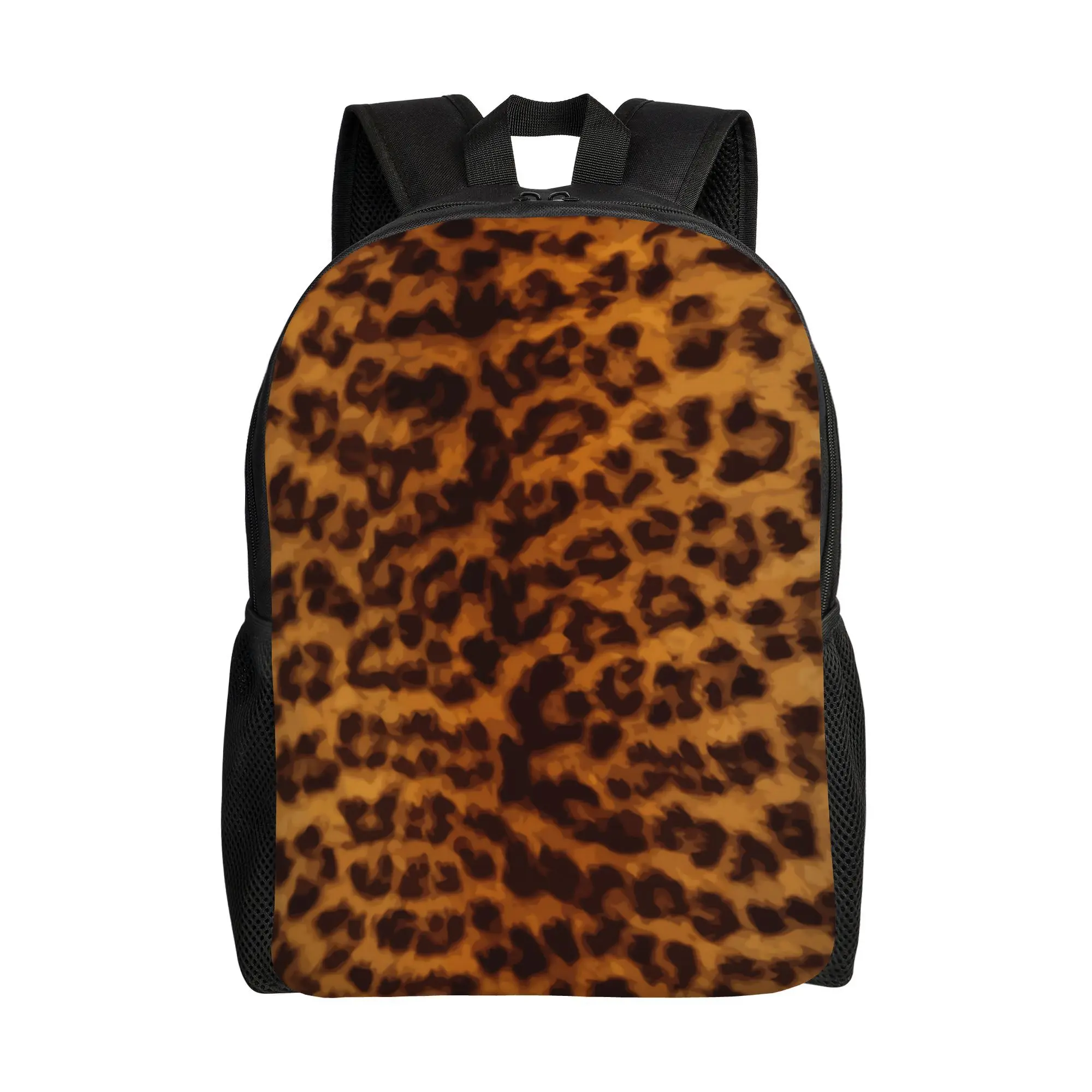 

Leopard print backpack - light travel model, gold animal print, black frame decoration, single pocket - fashionable and durable
