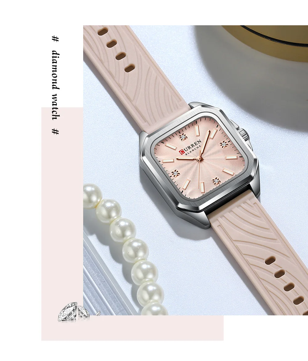 CURREN Elegante Schlichte Damenuhr Luxuriöses Quadratisches Zifferblatt Silikonarmband mit Leuchtzeigern Neue Quarz-Armbanduhr – Detail 13