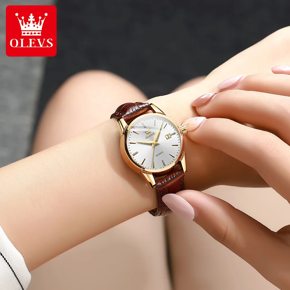 OLEVS Top Luxury Brand Elegant Quartz Ladies Watches Waterproof Leather Strap Fashion Women Watch Date Hot Ms Clock Reloj Mujer