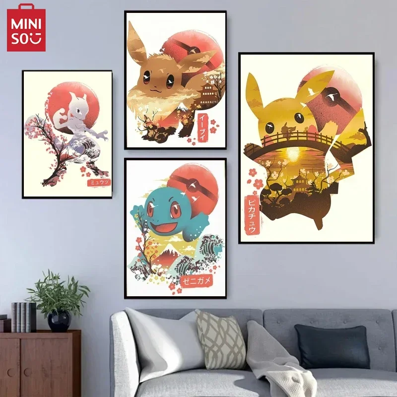 MINISO الساخن بيع أنيمي الديكور اللوحة البوكيمون بيكاتشو HD الطباعة Eevee الكلاسيكية المشارك قماش الفن جدار المنزل الجمالية