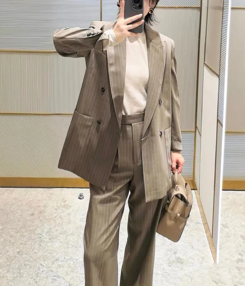 Linen Suit Jacket Beautiful Simple Fashion High Street Premium Quality Retro Cashmere Dress – Soft and Stylish AD1212
