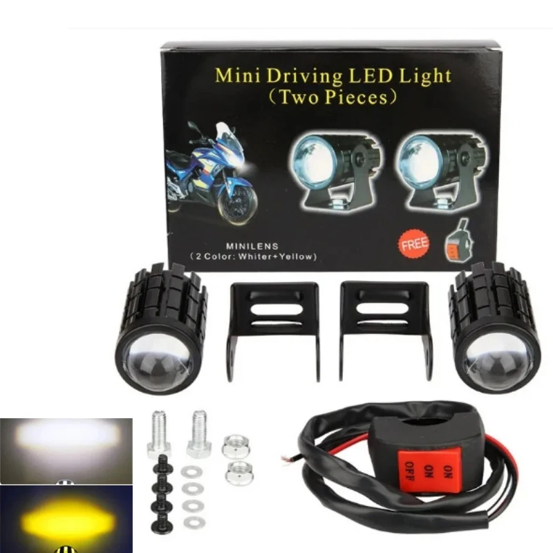 Refletor led para motocicleta com interruptor, 2 peças, super brilhante, projetor de farol para exploradores, lente olho de peixe, led para moto neblina