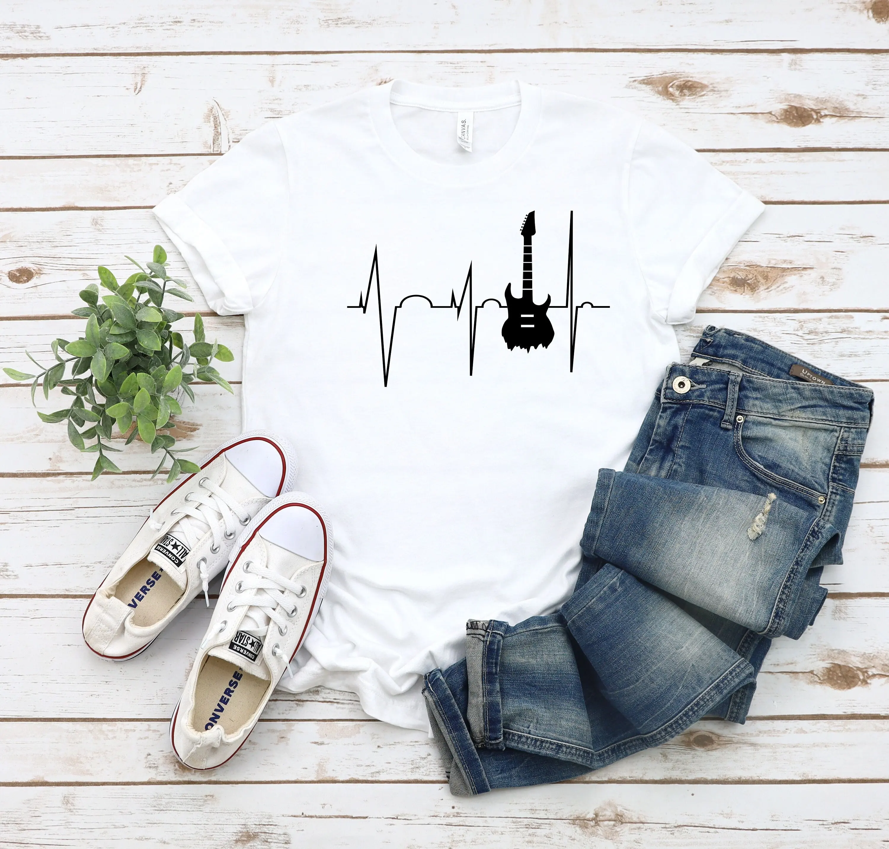 Cool Guitar T Shirt Funny Musician Clothes Heart Beat Rock Apparel Music Lover Outfit Guitarist Teacher