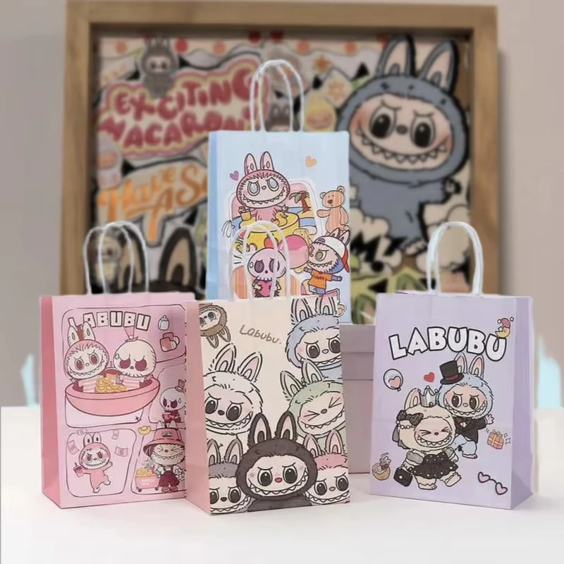 Labubu Monsters 10Pcs Kraft Paper Bag Macaroon Anime Colored Shopping Gift Bag Labubus Portable Delivery Packaging Handbag