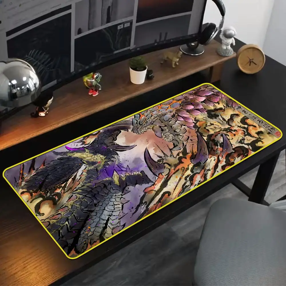 Cool M-Monster H-Hunter Mouse Pad 90x40cm Yellow Colorful Lock Edge Pure Natural Rubber Desktop Anti slip Large Mouse Pad