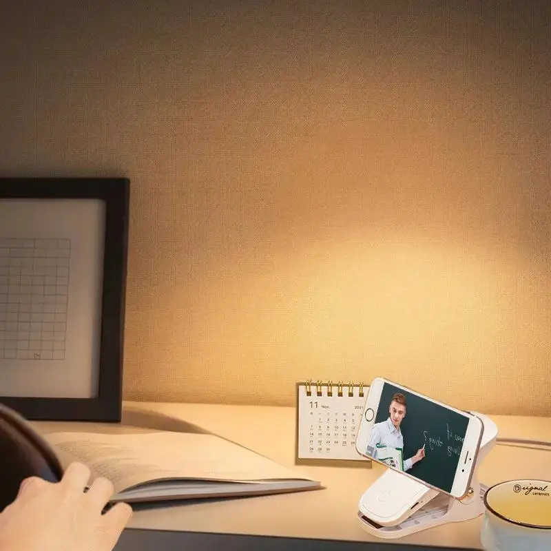 Led Table Lamp USB Rechargeable Night Light With Folding Clamp 3 Modes Dimming Eye Protection Light