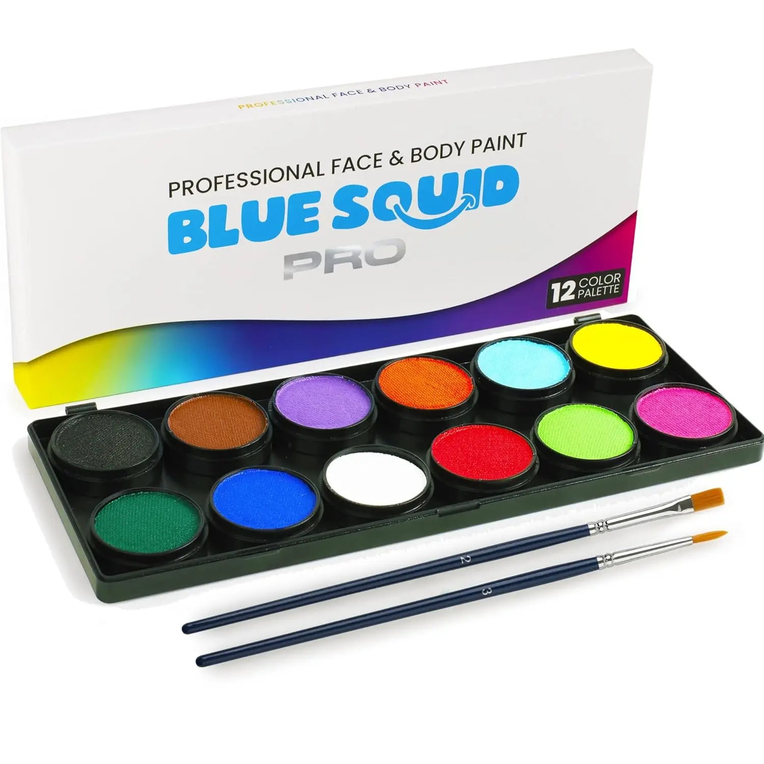 

Professional Face Painting Kit - 12 Color Palette with 2 Brushes, Safe & Washable for Kids & Adults, Halloween Makeup