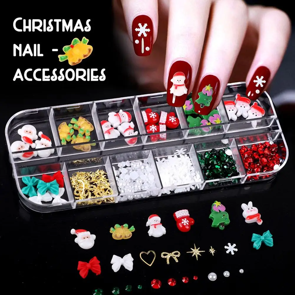かわいい漫画樹脂クリスマスシリーズネイルサンタクロース雪だるま弓ラインストーンネイルアート装飾マニキュア DIY R4C5