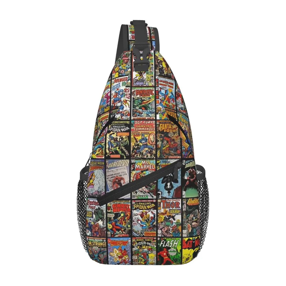 Vintage Superhero Comic Book Collection Pattern Chest Bag Men Sling Crossbody Backpack Chest Bag Hiking Daypack Shoulder Bag