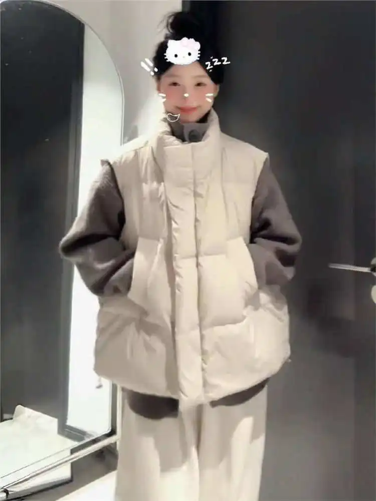 Thickened Pure Color Stand Collar down Vest Women's Casual Loose White Duck Feather Jacket Autumn Winter New Style