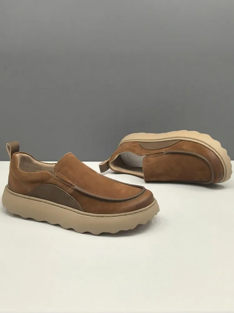 Versatile Genuine Leather Breathable Slip On Loafer Simple Leisure Handmade Solid Color Hard-Wearing Cowhide Mens Casual Shoes